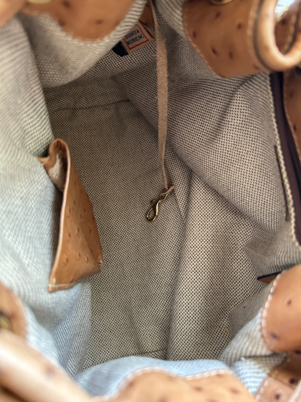 Dooney & Bourke Tan Ostrich-Embossed Drawstring Bucket Bag - Picture 13 of 17